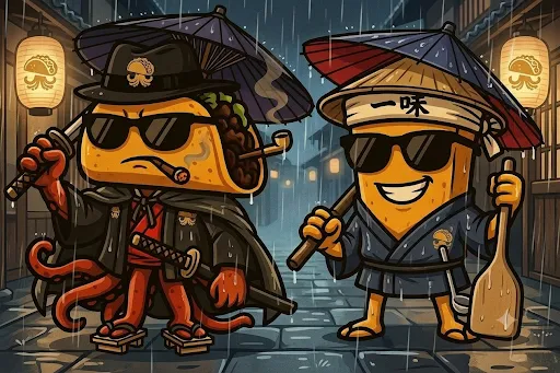 TACOS ZAMURAIのキャラクター、タコスのボスとポテト侍ポテ丸